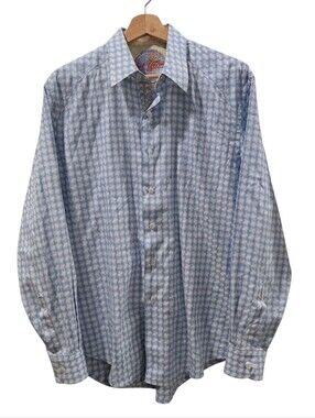 Robert Graham Flip Cuff Light Blue & White Patterned Dress Shirt M